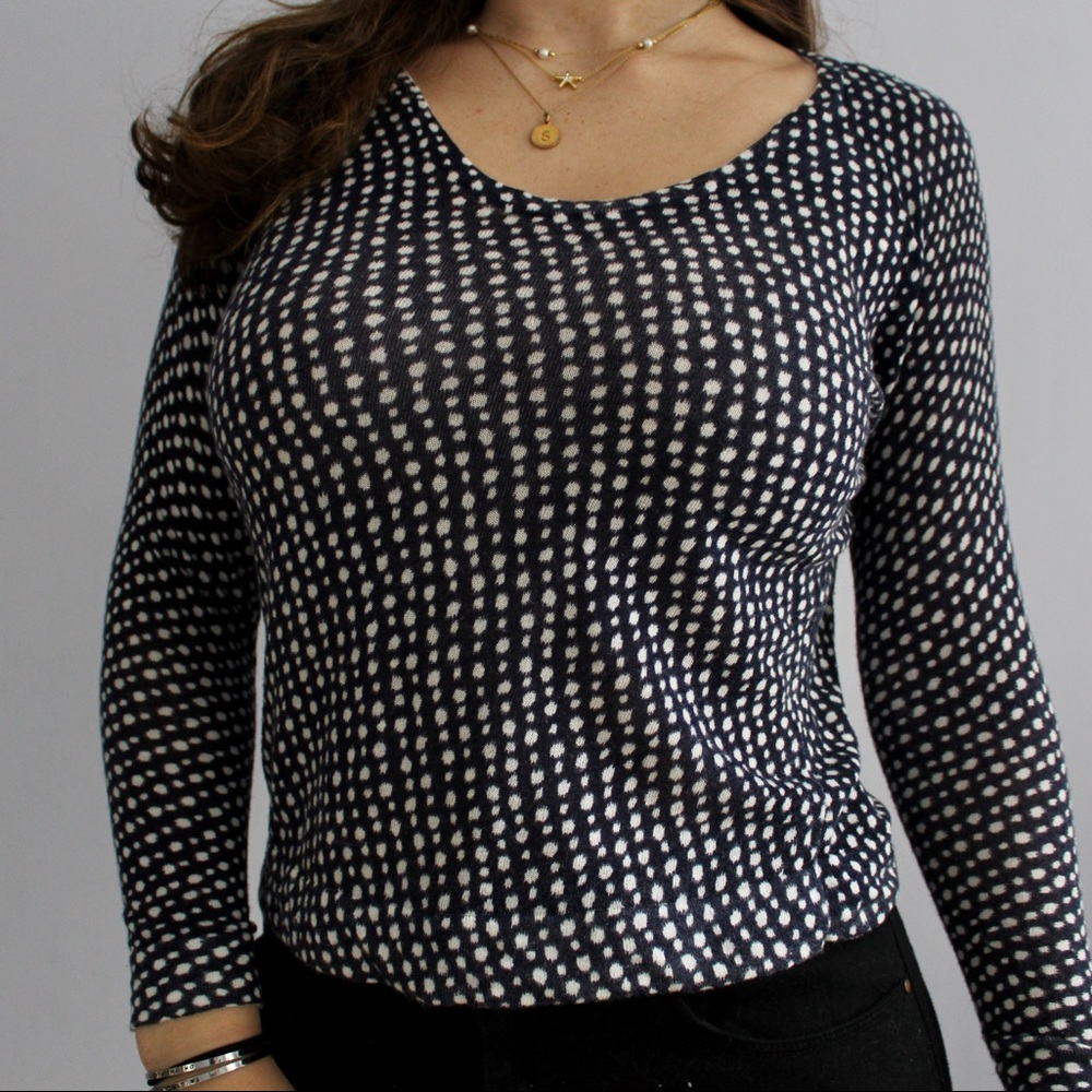 Loft Navy and White Dot Patterned Scoop Neck